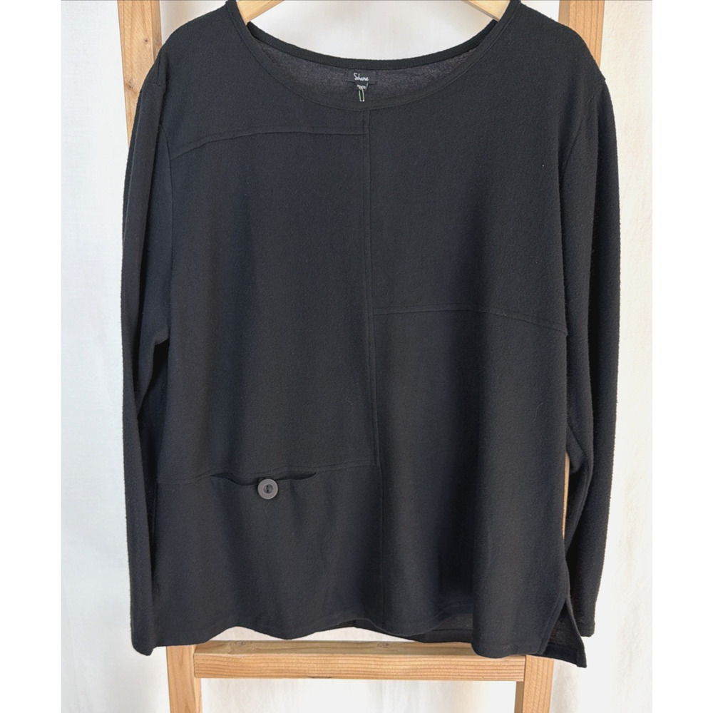 NWT Shana Black Round Neck Long Sleeve Button Pocket Sweater #0917 Size S